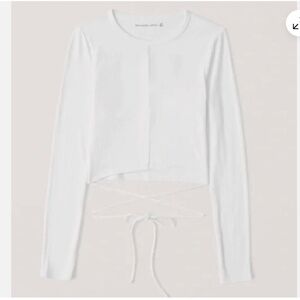 Abercrombie & Fitch Long Sleeve White Lace-Up Ribbed Crop Top, Size Small